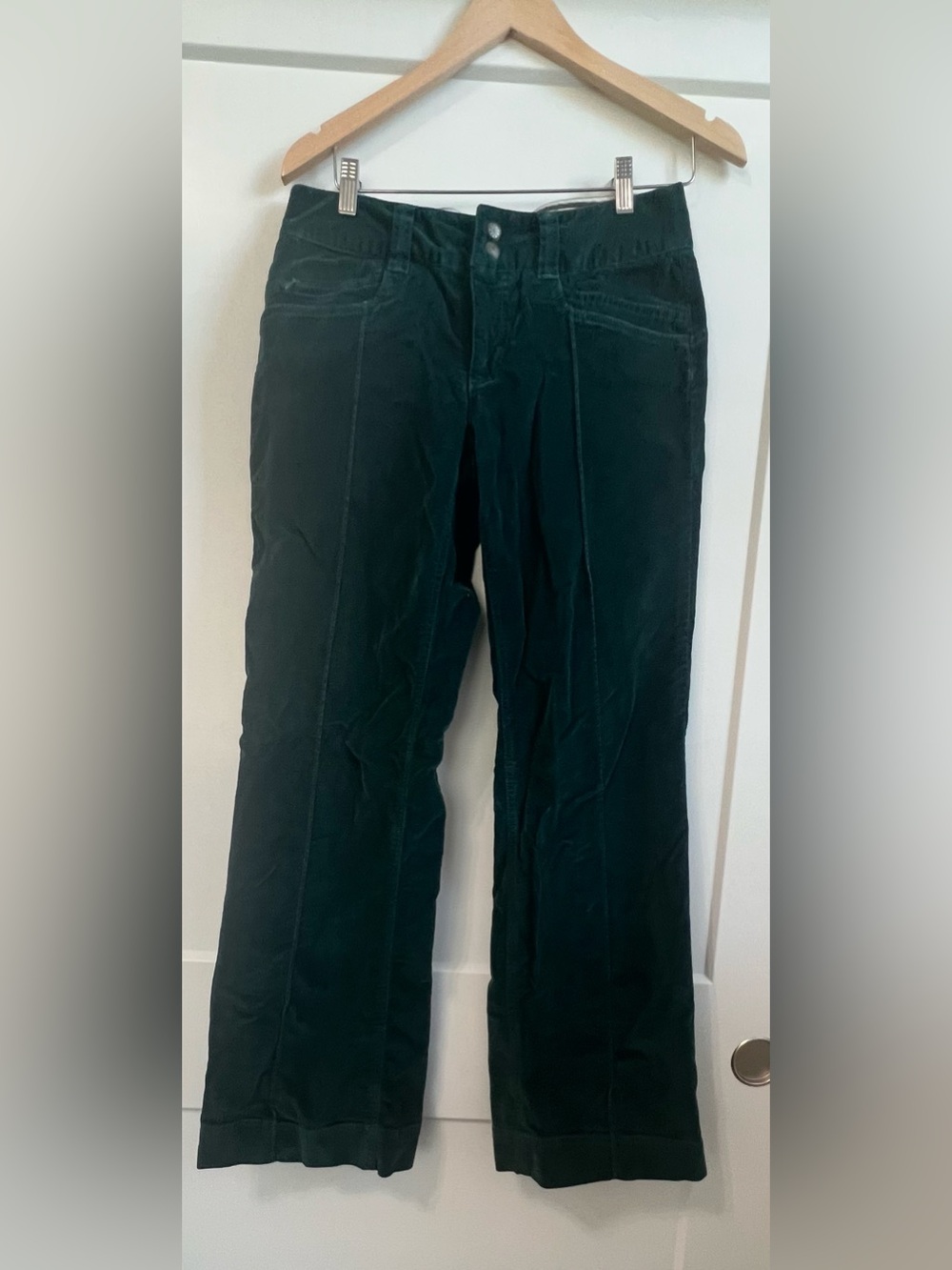 Vintage Athleta Velvet Wide Leg Pants Green Velour High Rise Stretch Yoga 31 - Picture 4 of 10